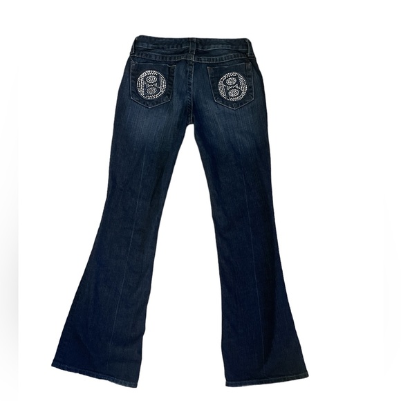 bebe Sz:29 Kayla Embossed With Crystals Dark Wash Blue Jeans - Picture 7 of 7